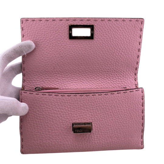 FENDI Long Wallet Purse 8M0308 leather pink Celeria Peekaboo Women Used Authentic