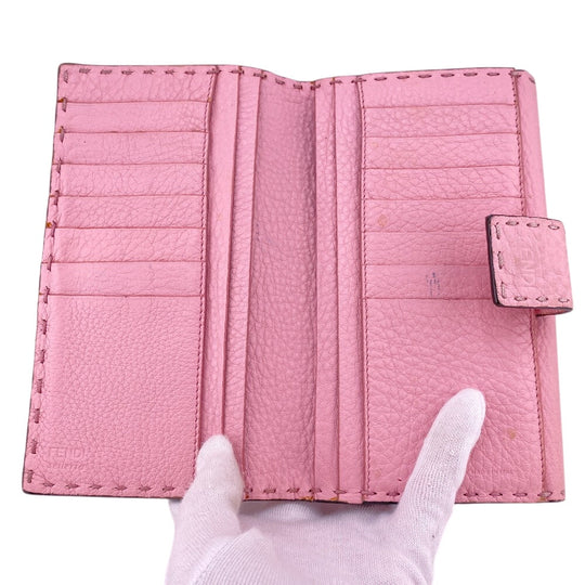 FENDI Long Wallet Purse 8M0308 leather pink Celeria Peekaboo Women Used Authentic