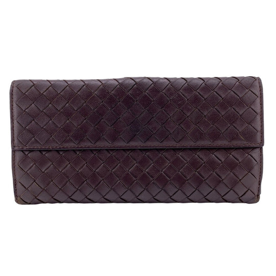 BOTTEGAVENETA Long Wallet Purse leather Brown W Hook Wallet  Bifold Wallet INTRECCIATO mens Used Authentic