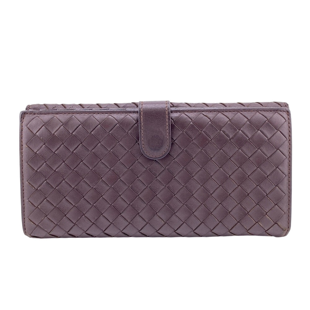 BOTTEGAVENETA Long Wallet Purse leather Brown W Hook Wallet  Bifold Wallet INTRECCIATO mens Used Authentic