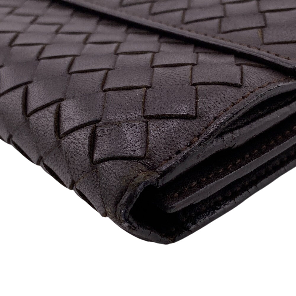 BOTTEGAVENETA Long Wallet Purse leather Brown W Hook Wallet  Bifold Wallet INTRECCIATO mens Used Authentic