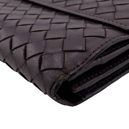BOTTEGAVENETA Long Wallet Purse leather Brown W Hook Wallet  Bifold Wallet INTRECCIATO mens Used Authentic