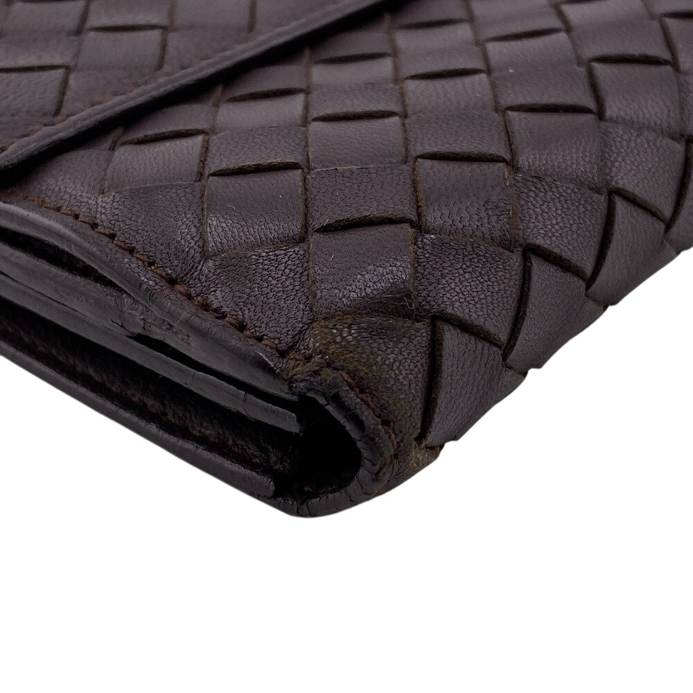 BOTTEGAVENETA Long Wallet Purse leather Brown W Hook Wallet  Bifold Wallet INTRECCIATO mens Used Authentic