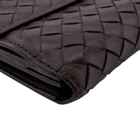 BOTTEGAVENETA Long Wallet Purse leather Brown W Hook Wallet  Bifold Wallet INTRECCIATO mens Used Authentic