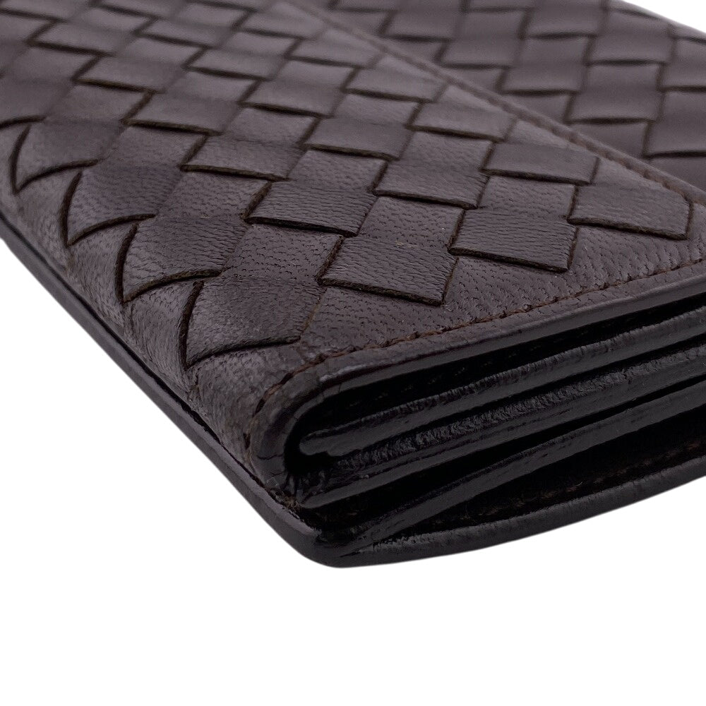 BOTTEGAVENETA Long Wallet Purse leather Brown W Hook Wallet  Bifold Wallet INTRECCIATO mens Used Authentic