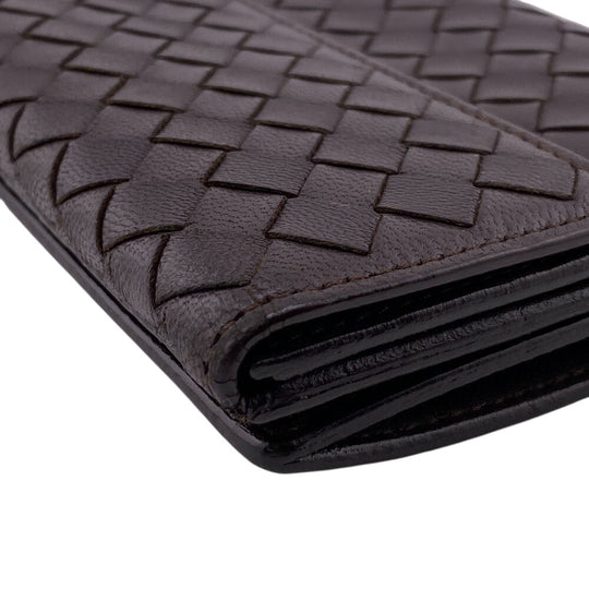 BOTTEGAVENETA Long Wallet Purse leather Brown W Hook Wallet  Bifold Wallet INTRECCIATO mens Used Authentic