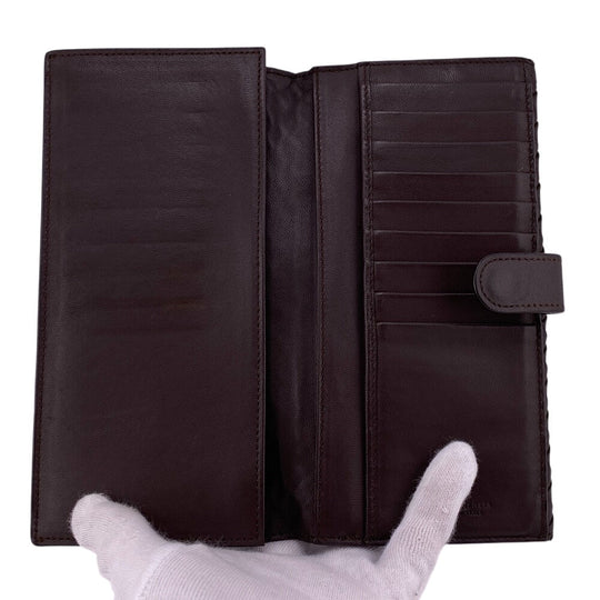 BOTTEGAVENETA Long Wallet Purse leather Brown W Hook Wallet  Bifold Wallet INTRECCIATO mens Used Authentic