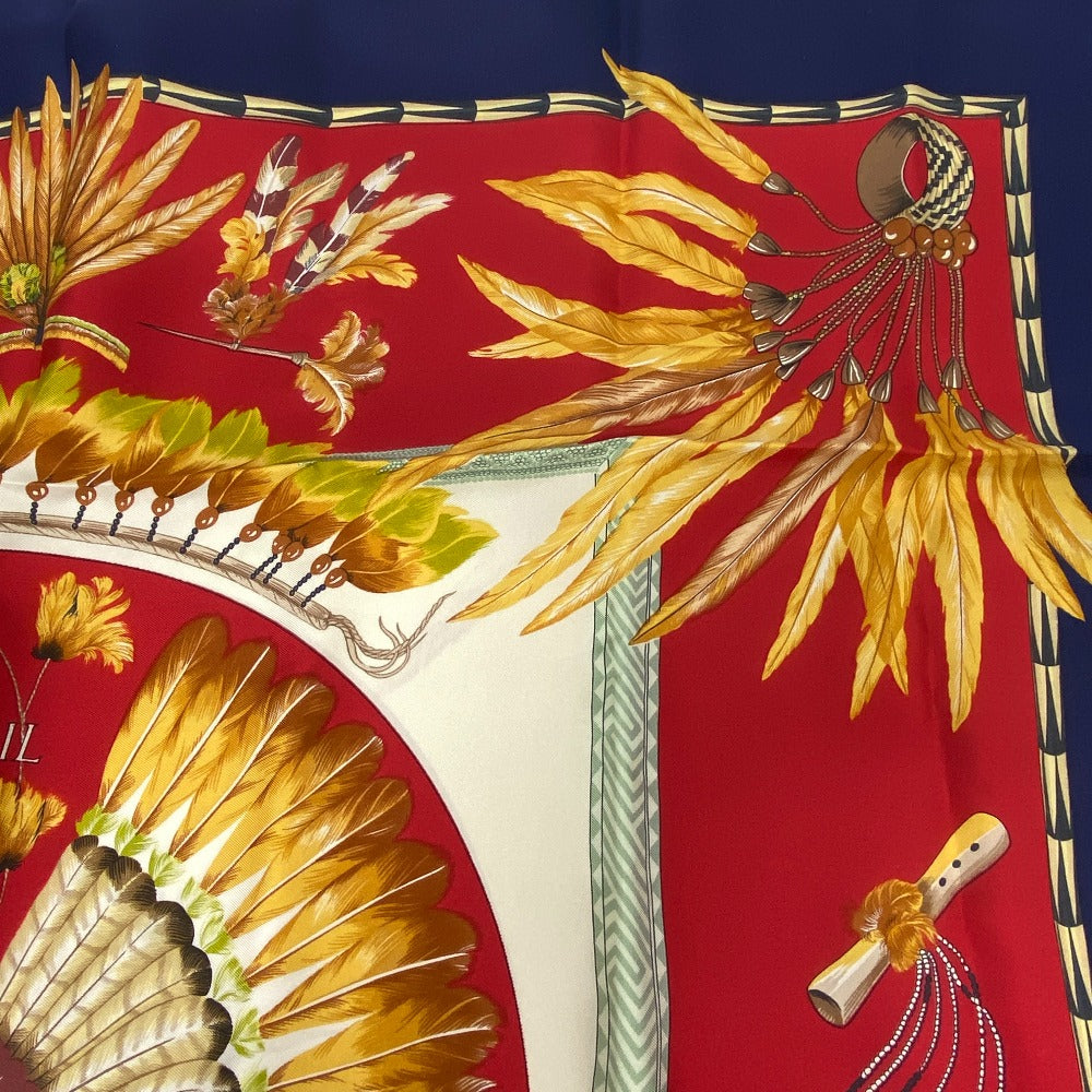 HERMES scarf silk Navy Carre90 BRAZIL Women Used Authentic