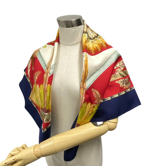 HERMES scarf silk Navy Carre90 BRAZIL Women Used Authentic