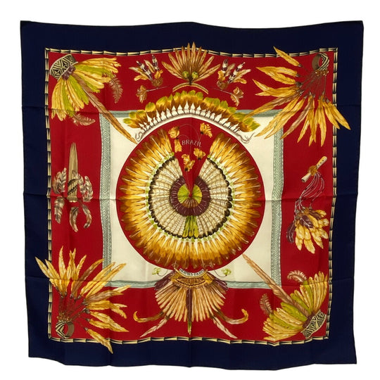 HERMES scarf silk Navy Carre90 BRAZIL Women Used Authentic