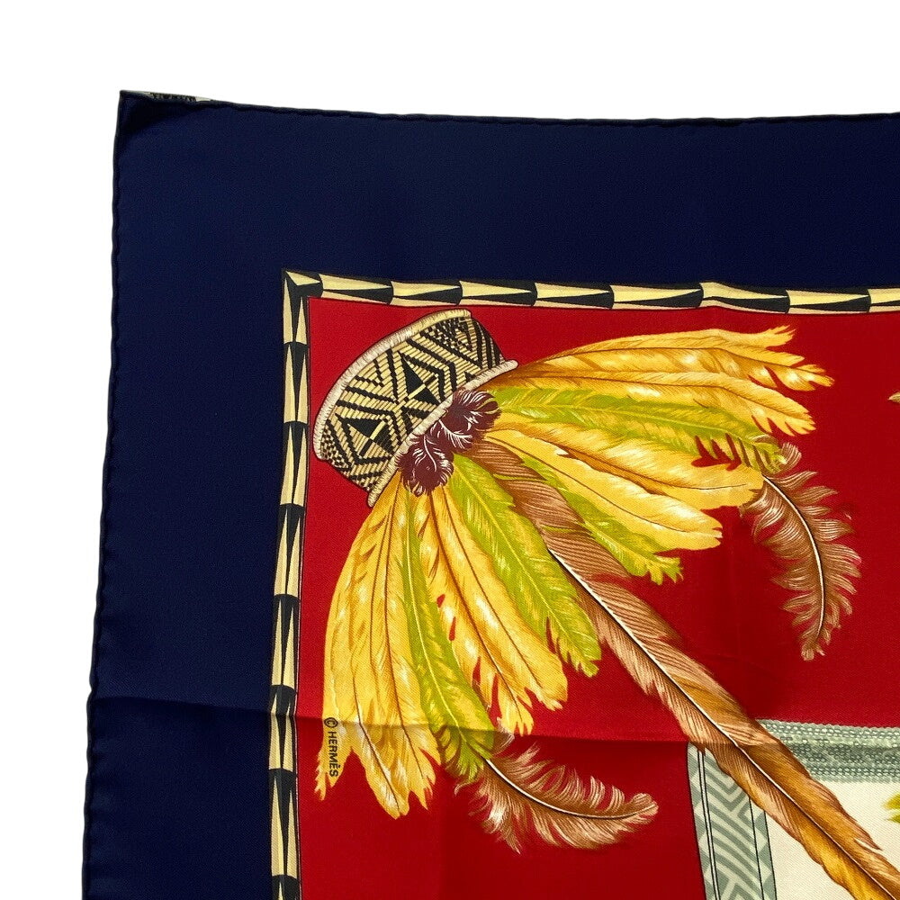 HERMES scarf silk Navy Carre90 BRAZIL Women Used Authentic