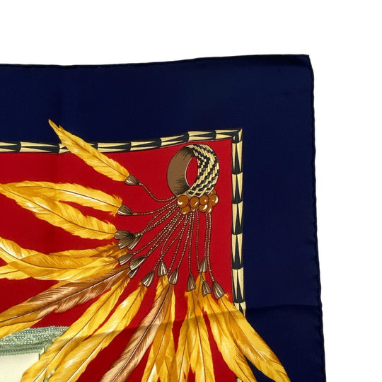HERMES scarf silk Navy Carre90 BRAZIL Women Used Authentic