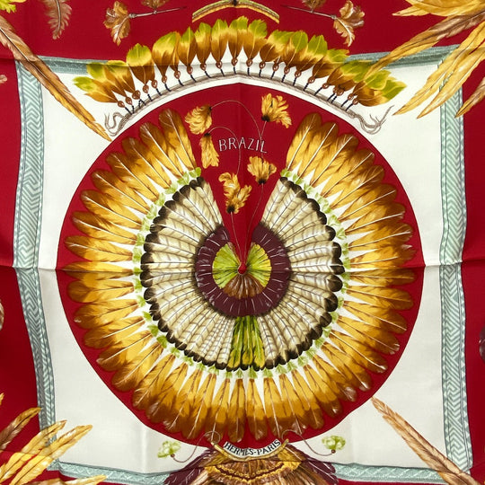 HERMES scarf silk Navy Carre90 BRAZIL Women Used Authentic