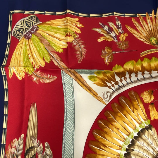 HERMES scarf silk Navy Carre90 BRAZIL Women Used Authentic