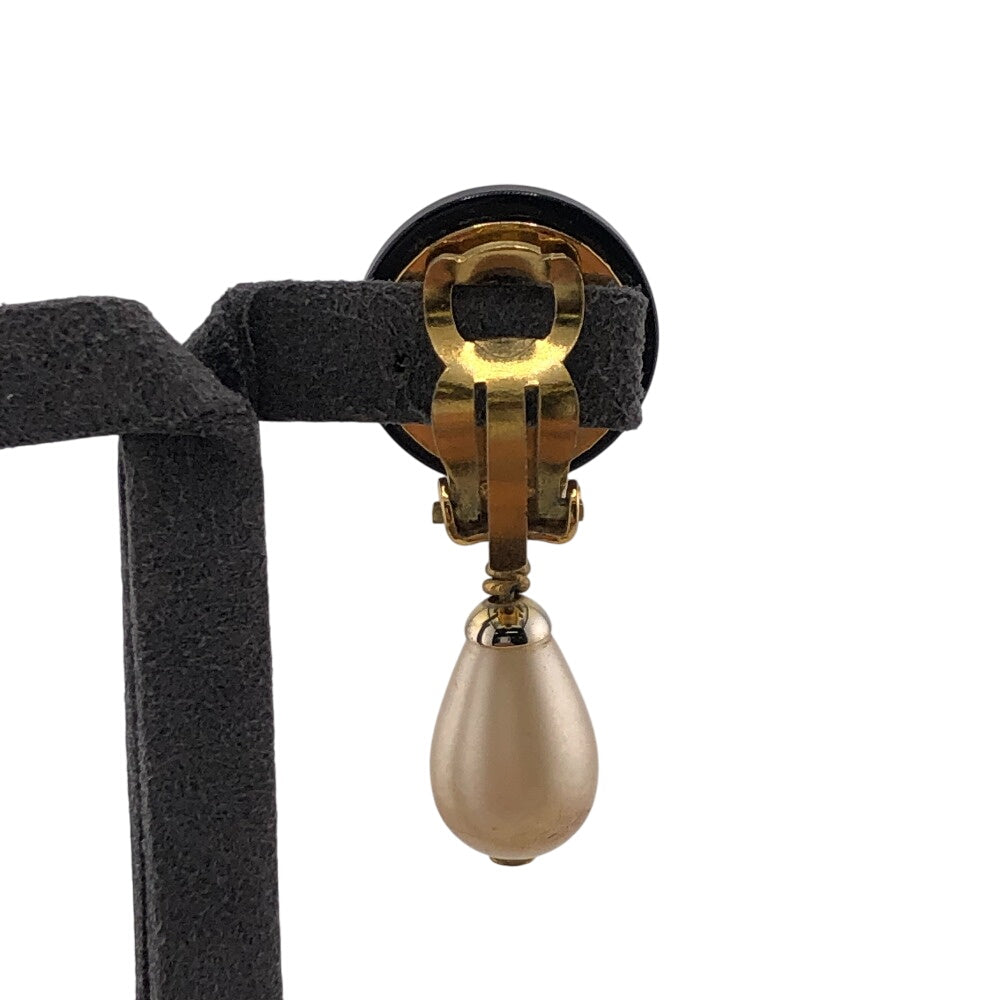 CHANEL Earring 95P Gold Plated, Faux Pearl black COCO Mark Women Used Authentic