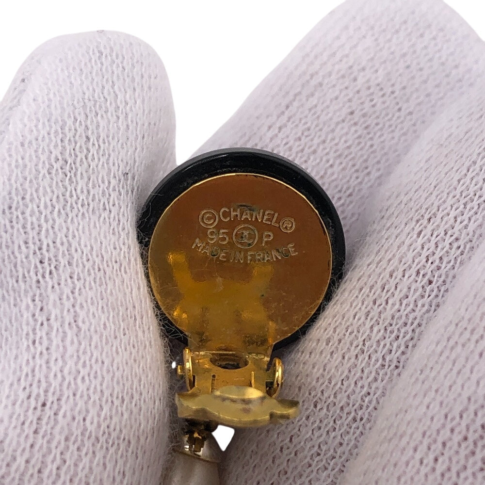 CHANEL Earring 95P Gold Plated, Faux Pearl black COCO Mark Women Used Authentic