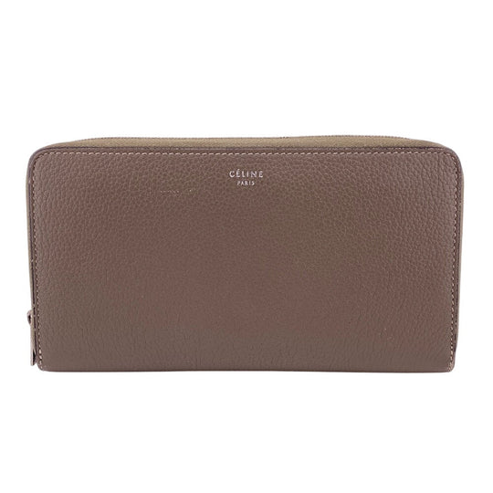CELINE Long Wallet Purse leather Gurege By color Large zipped multifunction Zip Around unisex(Unisex) Used Authentic