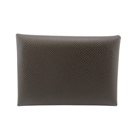 HERMES Coin case Epsom Brown SilverMetal Calvi duo mens(Unisex) Used Authentic