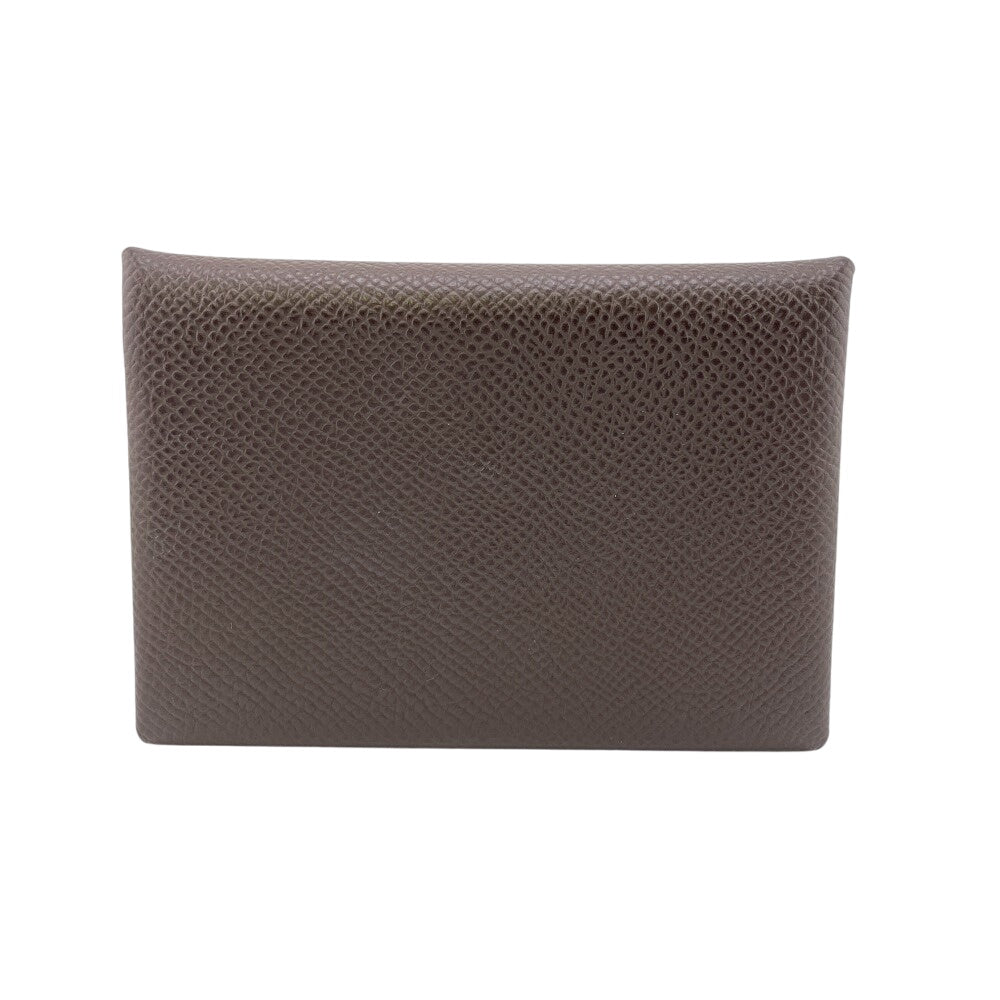 HERMES Coin case Epsom Brown SilverMetal Calvi duo mens(Unisex) Used Authentic