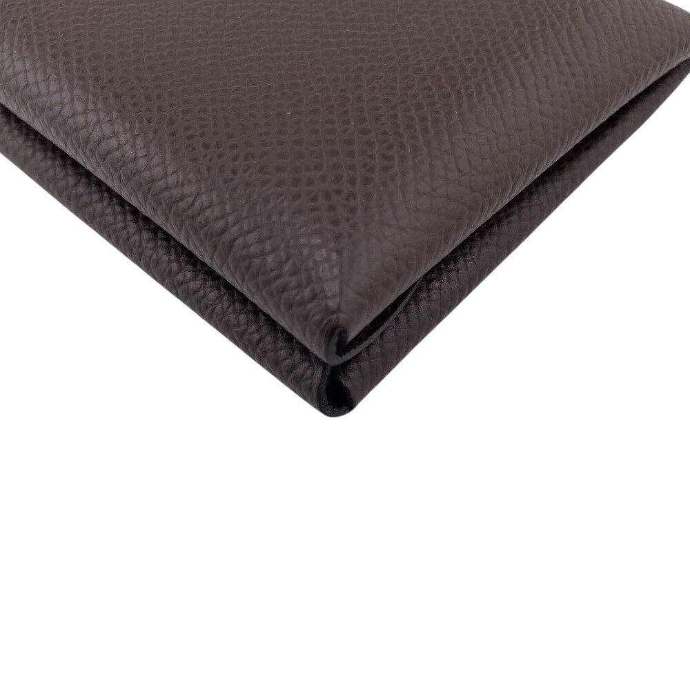 HERMES Coin case Epsom Brown SilverMetal Calvi duo mens(Unisex) Used Authentic