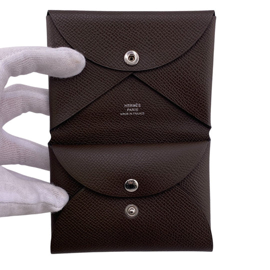 HERMES Coin case Epsom Brown SilverMetal Calvi duo mens(Unisex) Used Authentic