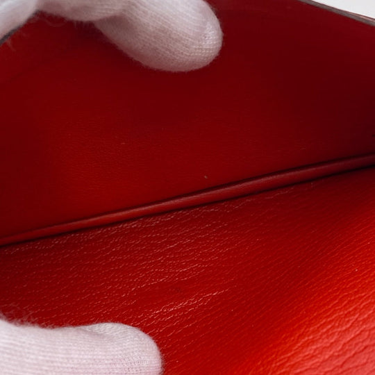 HERMES Long Wallet Purse Chevre Misol Red Beansufla Women Used Authentic