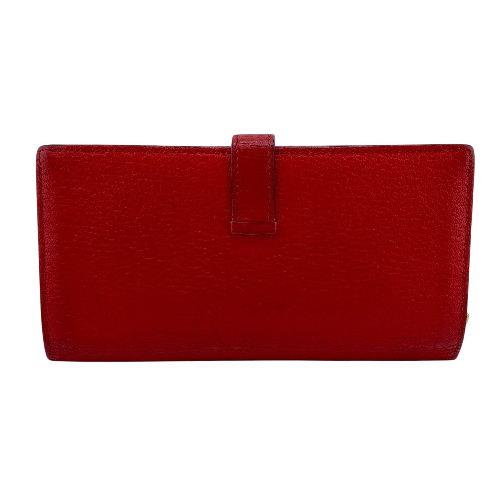 HERMES Long Wallet Purse Chevre Misol Red Beansufla Women Used Authentic