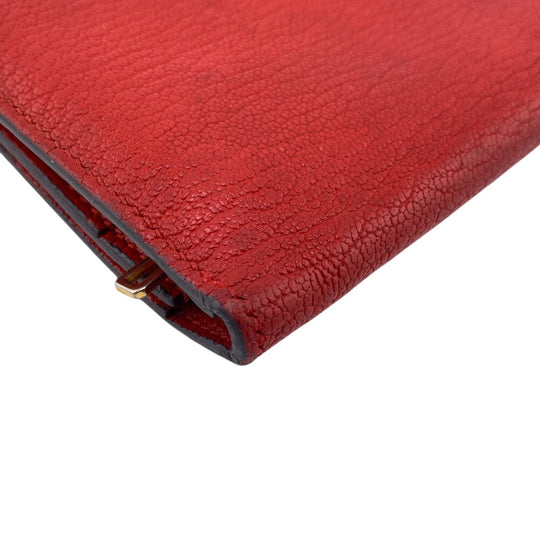 HERMES Long Wallet Purse Chevre Misol Red Beansufla Women Used Authentic
