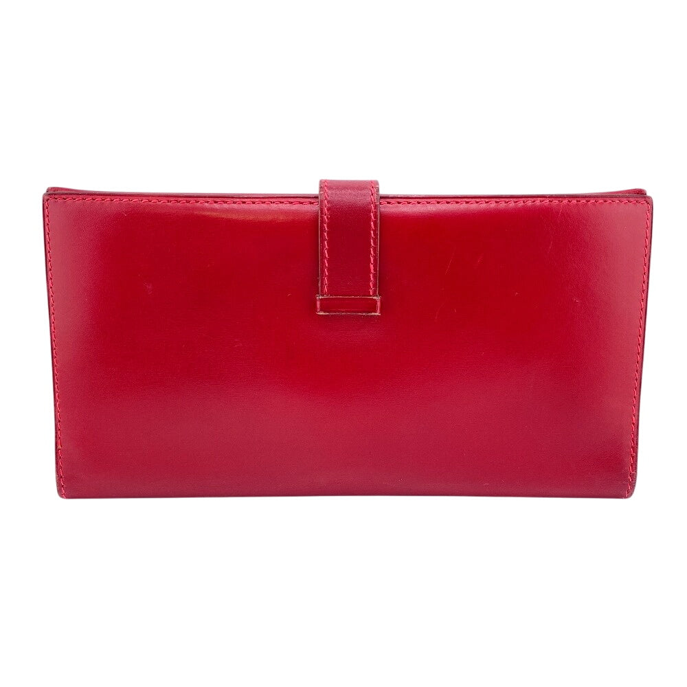 HERMES Long Wallet Purse Box scarf Red Gold Metal Baan classic Women Used Authentic