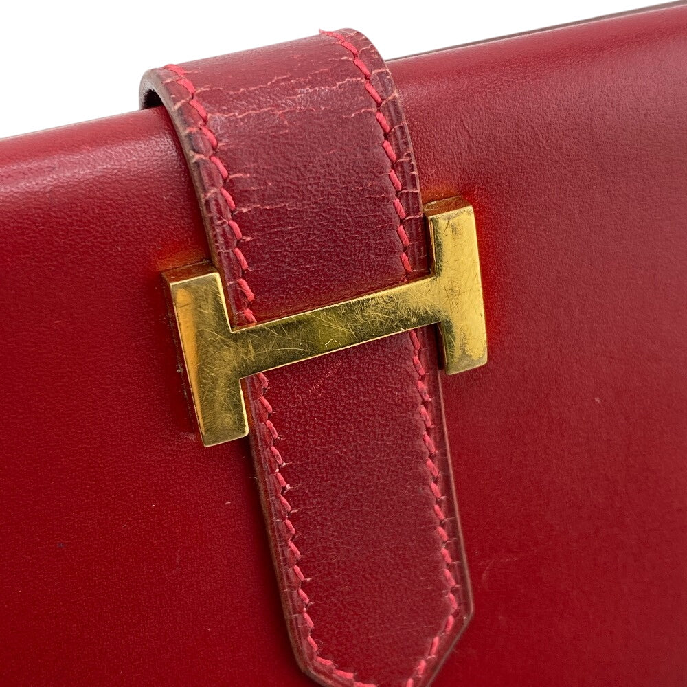 HERMES Long Wallet Purse Box scarf Red Gold Metal Baan classic Women Used Authentic