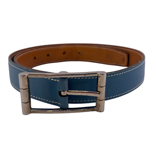 HERMES belt leather blue SilverMetal reversible Women 65 Used Authentic