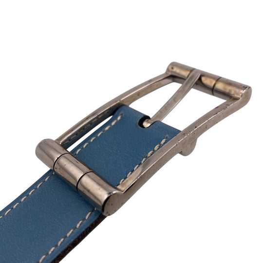 HERMES belt leather blue SilverMetal reversible Women 65 Used Authentic