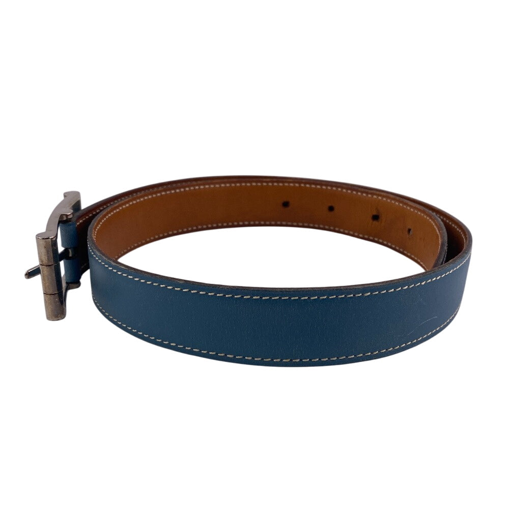 HERMES belt leather blue SilverMetal reversible Women 65 Used Authentic