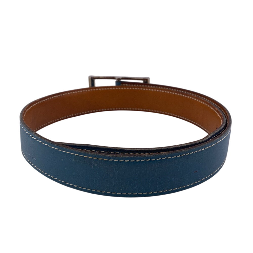 HERMES belt leather blue SilverMetal reversible Women 65 Used Authentic