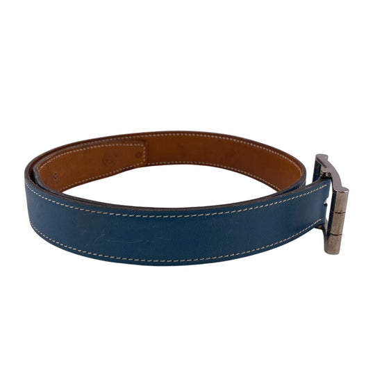 HERMES belt leather blue SilverMetal reversible Women 65 Used Authentic