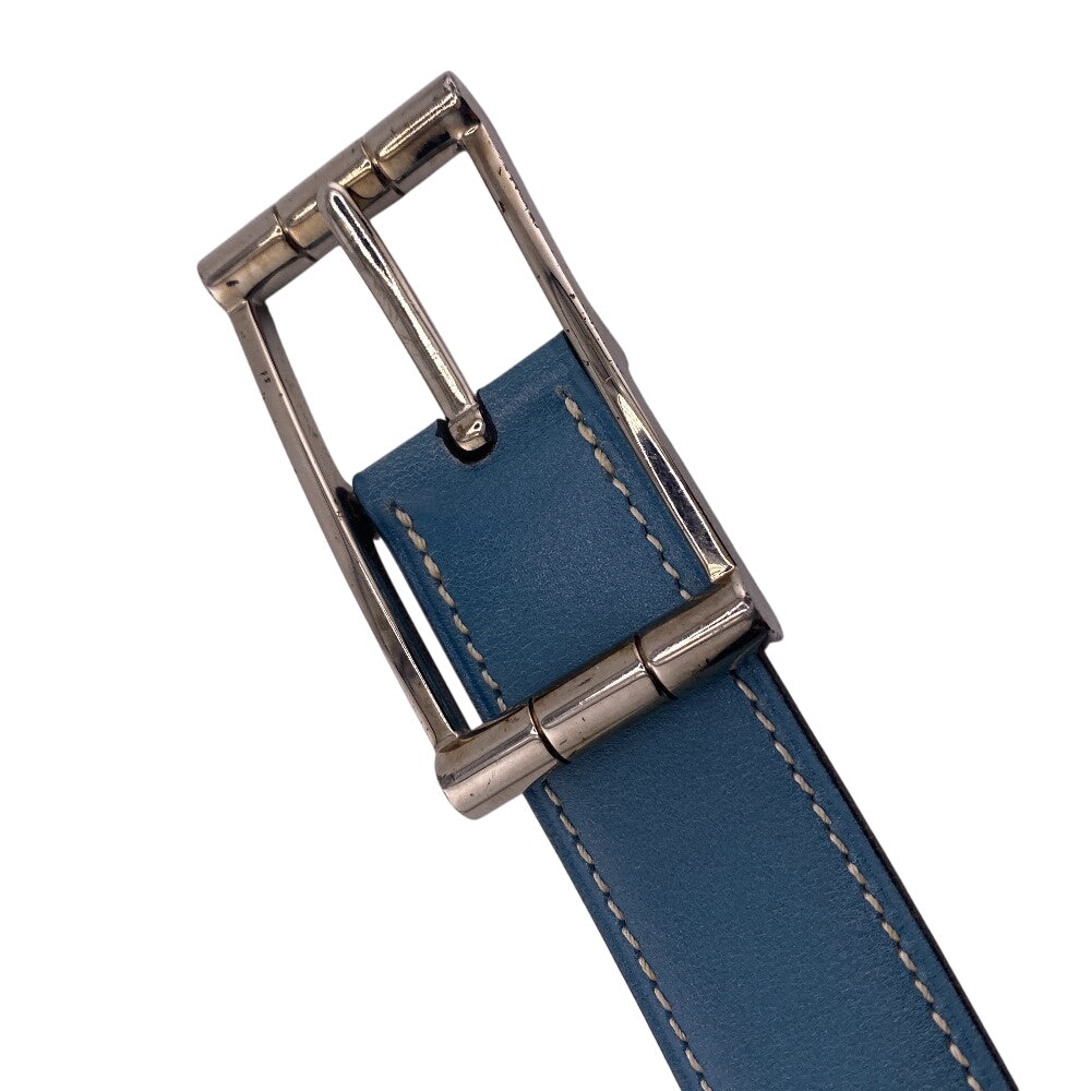 HERMES belt leather blue SilverMetal reversible Women 65 Used Authentic