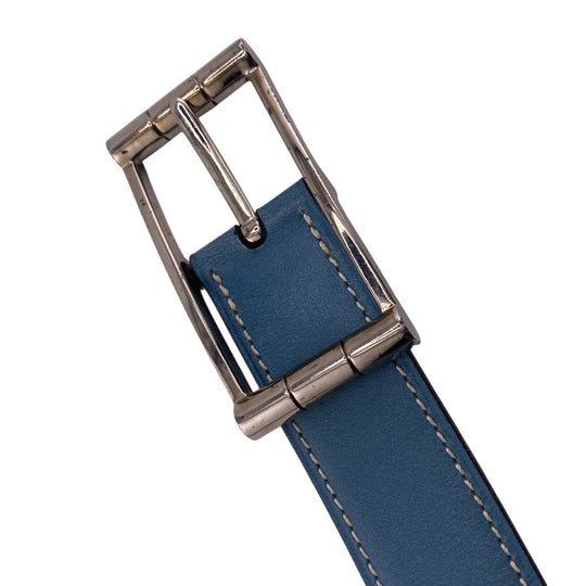HERMES belt leather blue SilverMetal reversible Women 65 Used Authentic