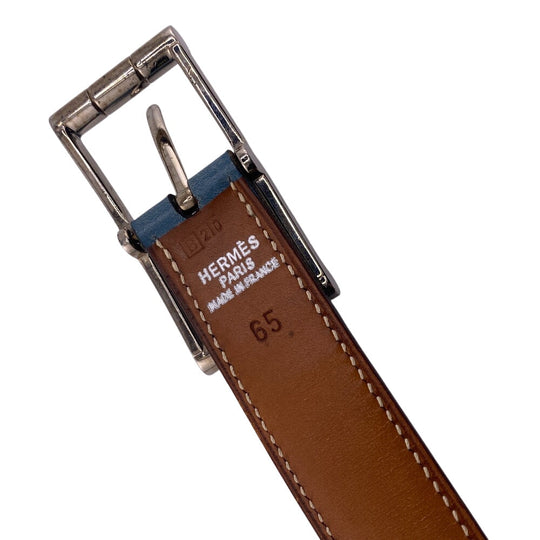 HERMES belt leather blue SilverMetal reversible Women 65 Used Authentic