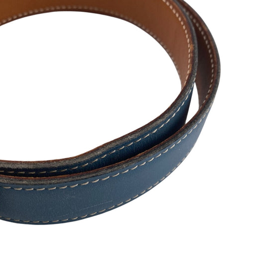 HERMES belt leather blue SilverMetal reversible Women 65 Used Authentic
