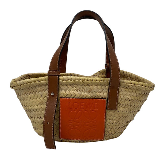 LOEWE Handbag Leather, Raffia beige Basket bag Raffia x leather basket Women Used Authentic