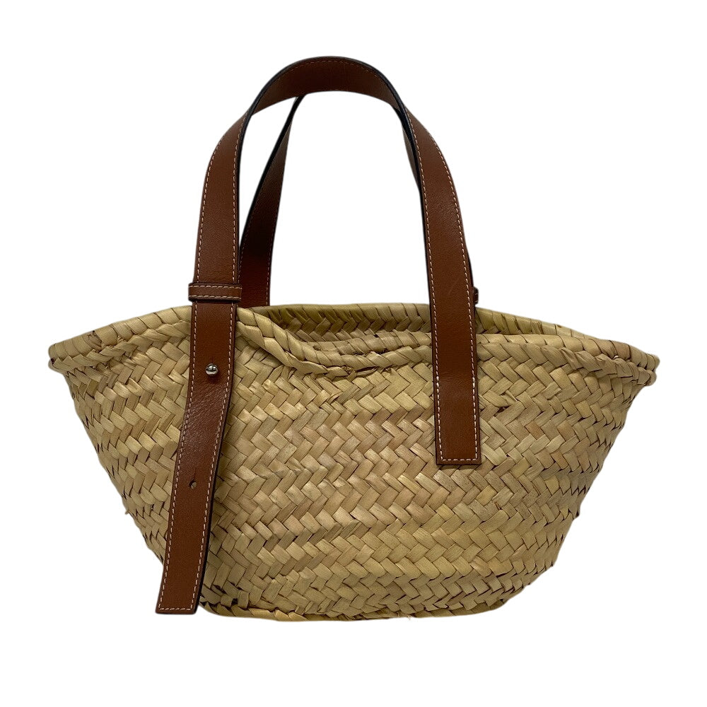 LOEWE Handbag Leather, Raffia beige Basket bag Raffia x leather basket Women Used Authentic