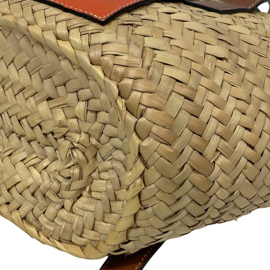 LOEWE Handbag Leather, Raffia beige Basket bag Raffia x leather basket Women Used Authentic
