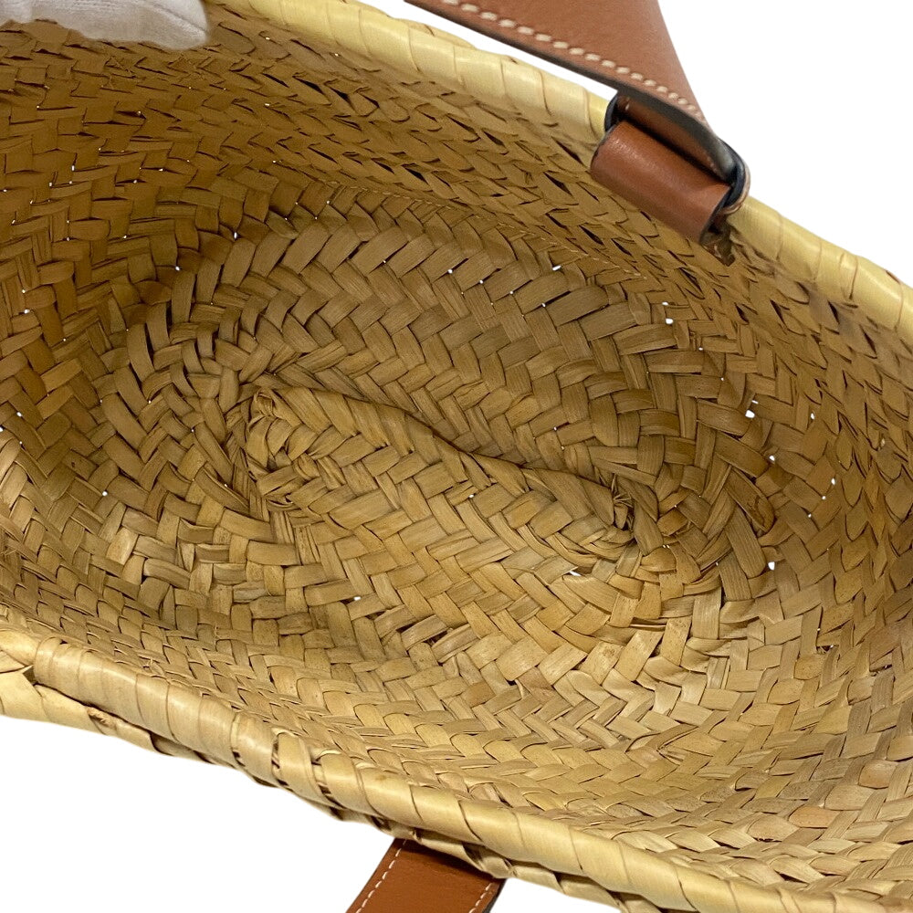 LOEWE Handbag Leather, Raffia beige Basket bag Raffia x leather basket Women Used Authentic