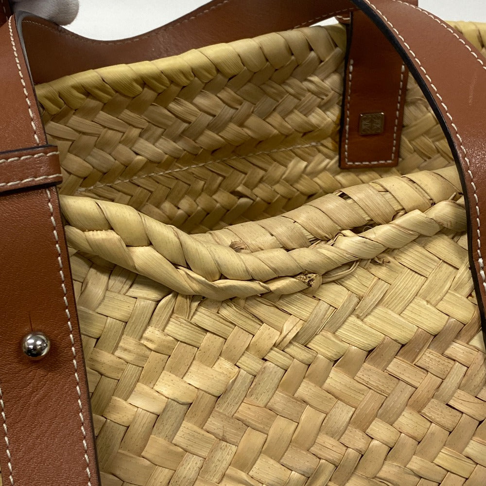LOEWE Handbag Leather, Raffia beige Basket bag Raffia x leather basket Women Used Authentic