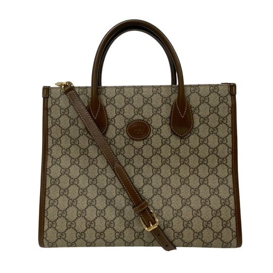 GUCCI Handbag 659983 PVC, Leather beige 2WAY handbag GG Supreme Women Used Authentic