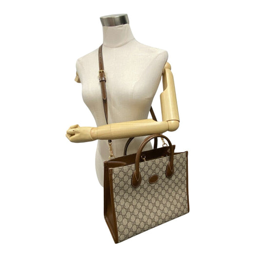GUCCI Handbag 659983 PVC, Leather beige 2WAY handbag GG Supreme Women Used Authentic