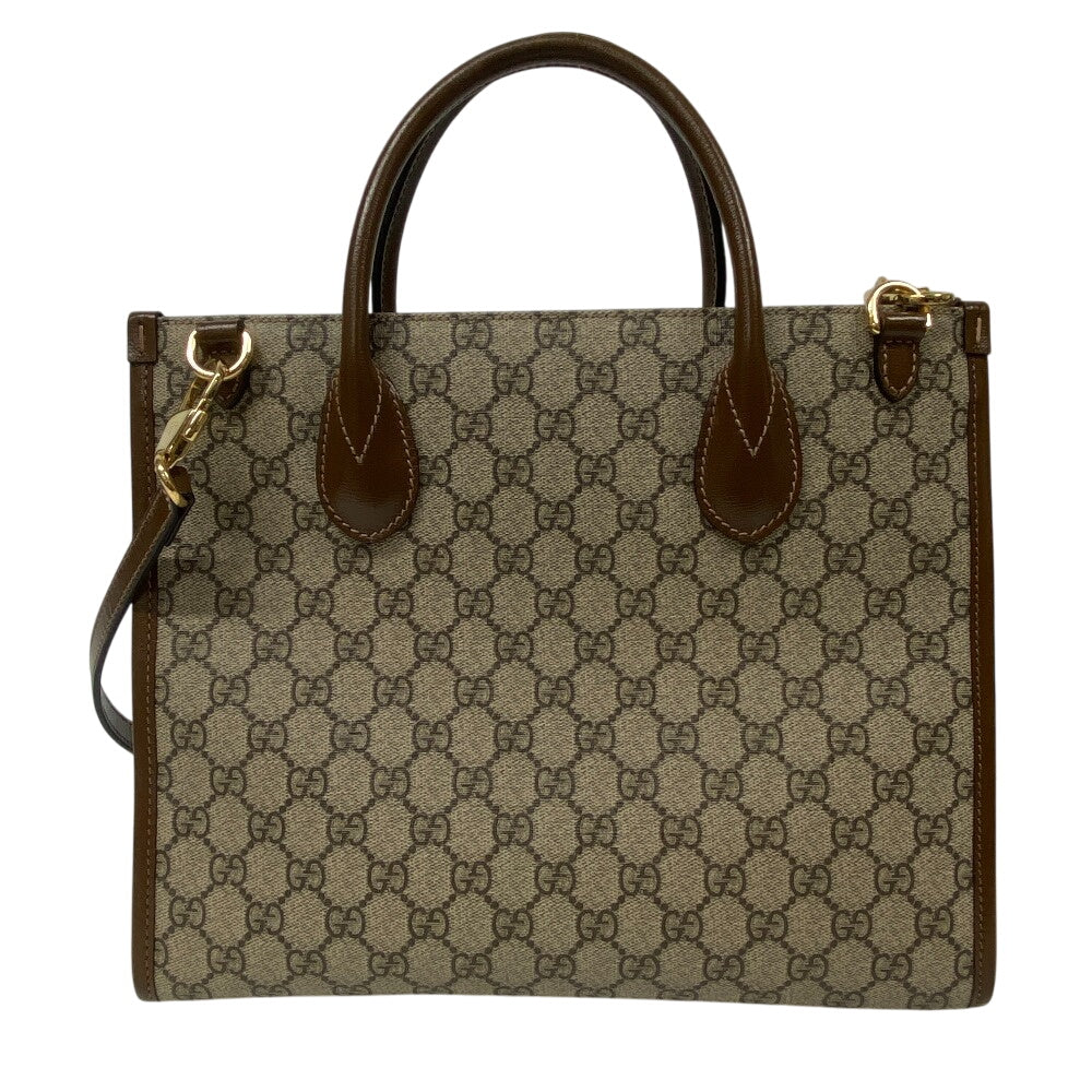 GUCCI Handbag 659983 PVC, Leather beige 2WAY handbag GG Supreme Women Used Authentic