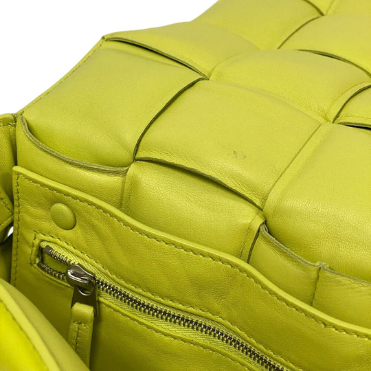 BOTTEGAVENETA Shoulder Bag leather yellow Padded cassette INTRECCIATO Women Used Authentic