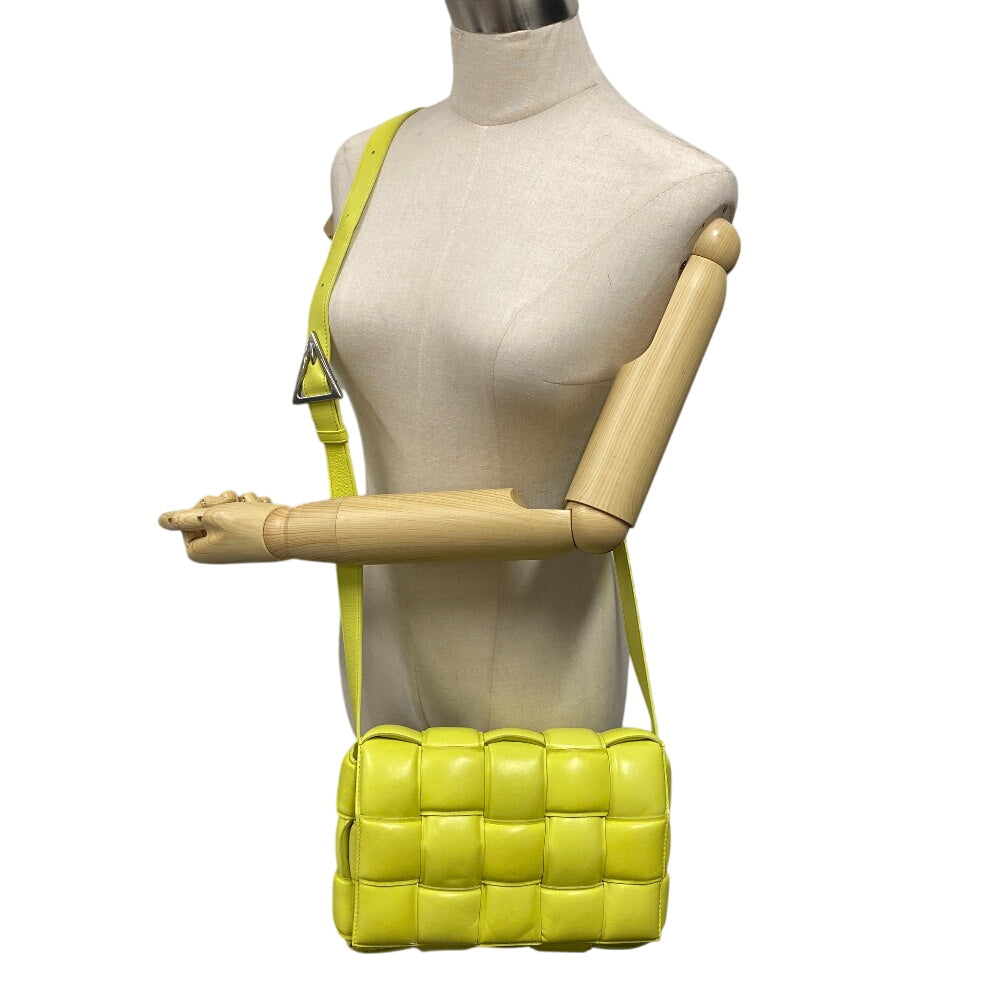 BOTTEGAVENETA Shoulder Bag leather yellow Padded cassette INTRECCIATO Women Used Authentic