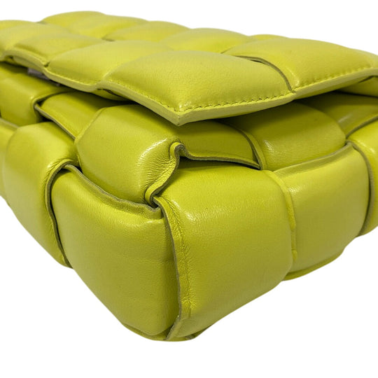 BOTTEGAVENETA Shoulder Bag leather yellow Padded cassette INTRECCIATO Women Used Authentic